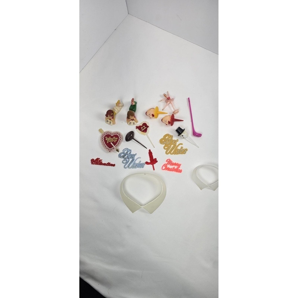 Lot Vintage Plastic Cake Toppers Picks Best Wishes Ballerina Valentine Golf